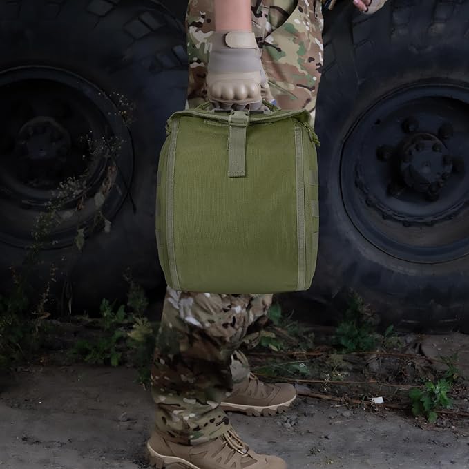 FRTKK Tactical Helmet Bag Pack Military Molle Pouch Multi-Purpose Carrying Storage Bag Include USA Flag Patch and 2 PCS Molle Straps for Sports Hunting Shooting Combat Helmets (Ranger Green)