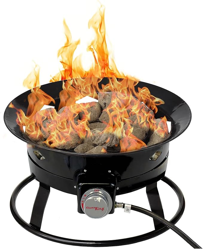 Flame King Smokeless Propane Fire Pit 19-inch Portable Firebowl 58K BTU with Self Igniter Cover &amp Carry Straps for RV Camping &amp Outdoor Living