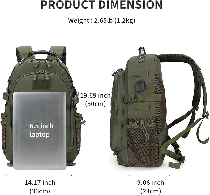 HUNTVP Military Tactical Backpack 40L Large Army 3 Day Pack Molle Bag Backpacks WR Hunting Rucksack (Army Green)