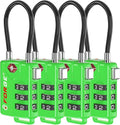 TSA Approved Cable Luggage Locks Re-settable Combination with Alloy Body (Green 4 Locks)