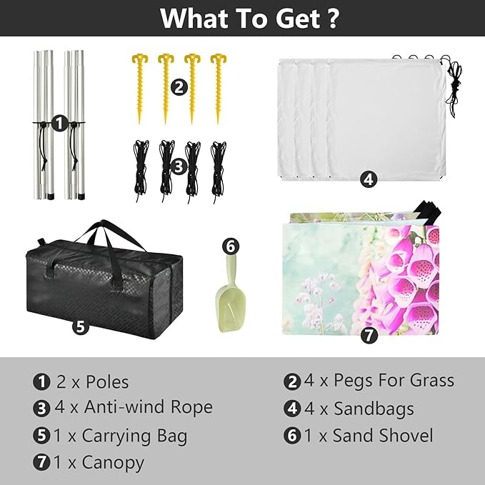 Beach Canopy with Windproof Ropes &amp Sandbags Beach Tent Sun Shade Sun Shelter for Camping Trips Fishing Backyard Fun or Picnics Purple Flower