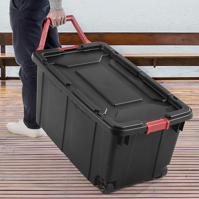 Storage Bins 40 Gallon Heavy-Duty Plastic Storage Bins 2 Pack Container Totes with Durable Lid and Secure Latching Buckles Stackable Tough Storage Containers for Garage and Metal Rack Organizing