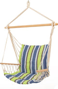 Castaway Living Hammock Chair Hanging Rope Cushioned Swing with Quick Dry Fabric for Indoor &amp Outdoor Use - Blue and Green Stripe