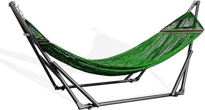 Best Home Fashion Hammock for 2 Persons with Collapsible Steel Stand 600 lbs Capacity- Portable Carrying Case Adjustable Perfect for Camping Beach Patio EZ Daze Foldable Hammock with Stand- Green