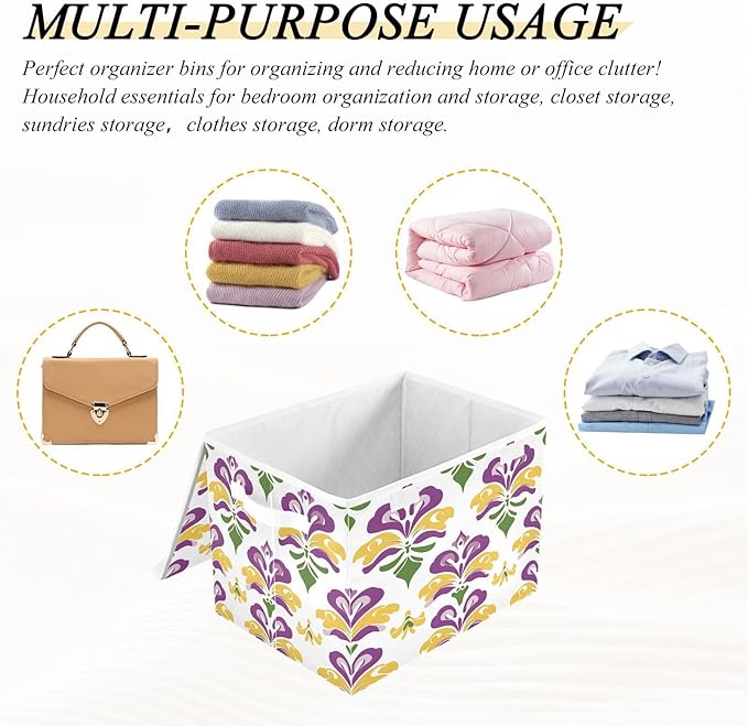 Graffiti Mardi Gras Logo Pattern Foldable Storage Baskets Fabric Boxes with Handle Organizers with Flip-Top Lids Storage Bins for Home Bedroom Office