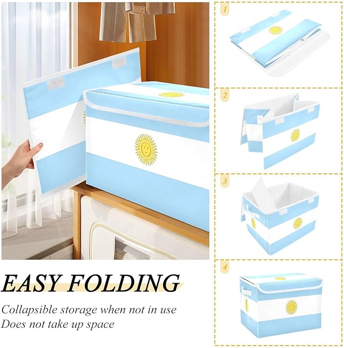 Argentina Flag Argentinian National Light Blue Storage Boxes with Lids Collapsible Clothes Organizer Extra Large Storage