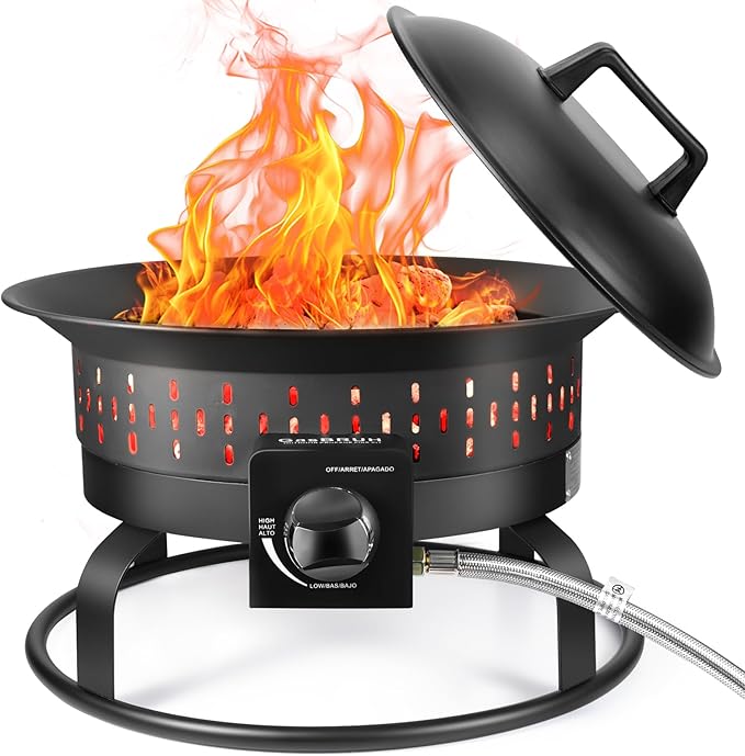 GasBRUH Outdoor Portable Propane Fire Pit 19-Inch60000 BTU with Cover&ampCarry KitCamping Propane Fire PitsGas FirebowlPortable Gas Fire Pit for Outside PatioBackyardCampingRVDeckTailgatin
