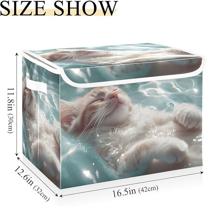AIXIWAWA Lidded Storage Cube (Cat in Pool) Fabric Foldable Closet Bins with Flip Lid and Handles Organizer Basket Container 16.5 x 12.6 x 11.8 IN