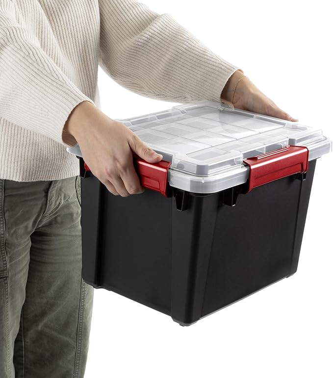 Sterilite 18 Pack 5 Gallon Gasket Box Stackable Plastic Storage Container with Lids Black - Waterproof and Dustproof Tote for Home Organization