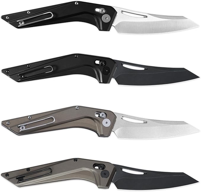 Petrified fish PFP15 Frigate Folding Knife3.82 CPM S35VN Steel Black Stonewashed Blade Aluminium Handle Pocket Knife for Camping Outdoor (Black Aluminum &amp Black Finished)