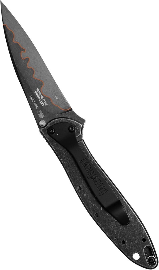 Kershaw Leek BlackWash Pocket Knife (1660BLKW) 3 Sandvik 14C28N Steel Blade 410 Stainless Steel Handle BlackWash Finish SpeedSafe Assisted Open Frame and Tip Locks Reversible Pocketclip 3 OZ