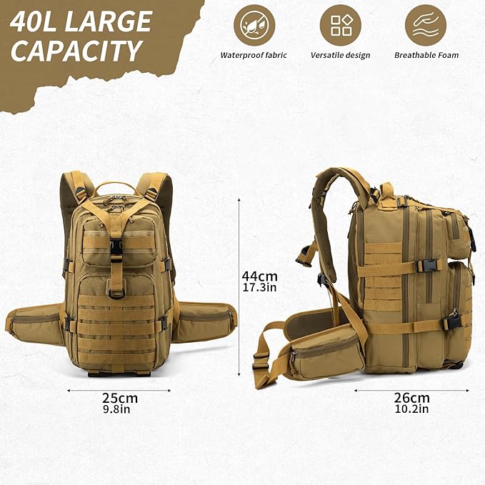 Camo hunting backpacksmall tactical backpack military backpack for men camping backpack 3-day bag(Khaki)