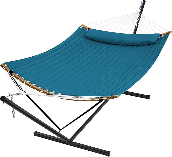 SUPERJARE Curved-Bar Hammock with Stand 2 Person Heavy Duty Hammock Frame Detachable Pillow &amp Portable Carrying Bag Perfect for Outdoor &amp Indoor Peacock Blue