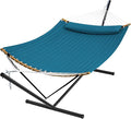 SUPERJARE Curved-Bar Hammock with Stand 2 Person Heavy Duty Hammock Frame Detachable Pillow &amp Portable Carrying Bag Perfect for Outdoor &amp Indoor Peacock Blue