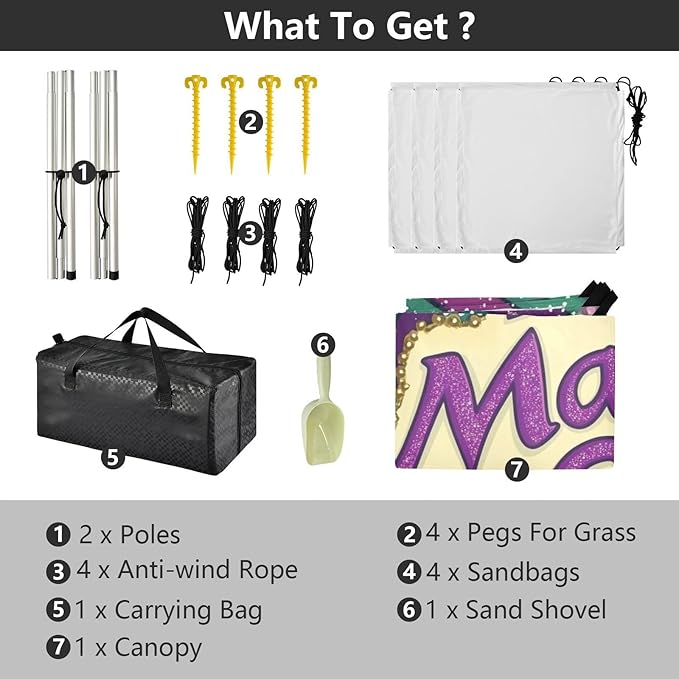 Mardi Gras Carnival Tie Beads Tie Beach Tent UPF50+ Protection Easy Setup Portable Sun Shelter with Sand Shovel for Camping Picnics Backyard &amp Fishing