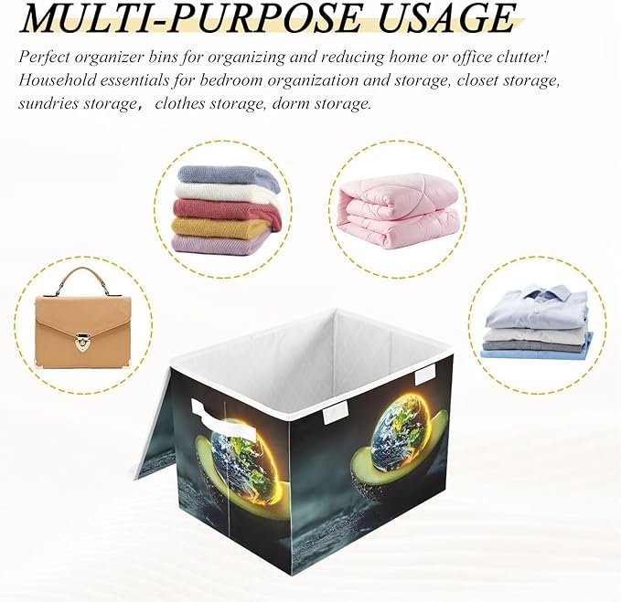 AIXIWAWA Lidded Storage Cube (Avocado with Earth) Fabric Foldable Closet Bins with Flip Lid and Handles Organizer Basket Container 16.5 x 12.6 x 11.8 IN