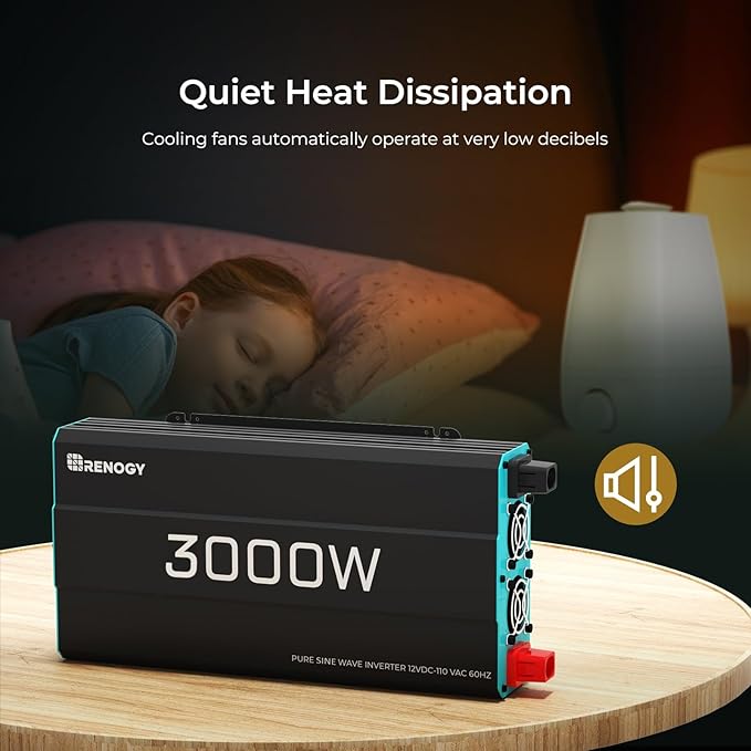 Renogy 3000W 12V Pure Sine Wave Inverter 3000 Watt Solar Power Battery Converter 12VDC to 120Vac ETL Listed