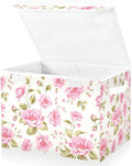 Storage Box Rose Flower Floral Closet Storage Bins with Lids Foldable Oxford Fabric Storage Box for Home Bedroom Closet Office (16.5x12.6x11.8 in)