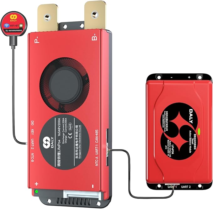 DALY BMS 48V 16S 200A Balance - 1A Active Cell Balancing BMS with Bluetooth WiFi Module Supports RS485 CAN for 48V LiFePO4 Battery Pack Golf Carts Electric Outboard Motors Solar Energy Power Systems