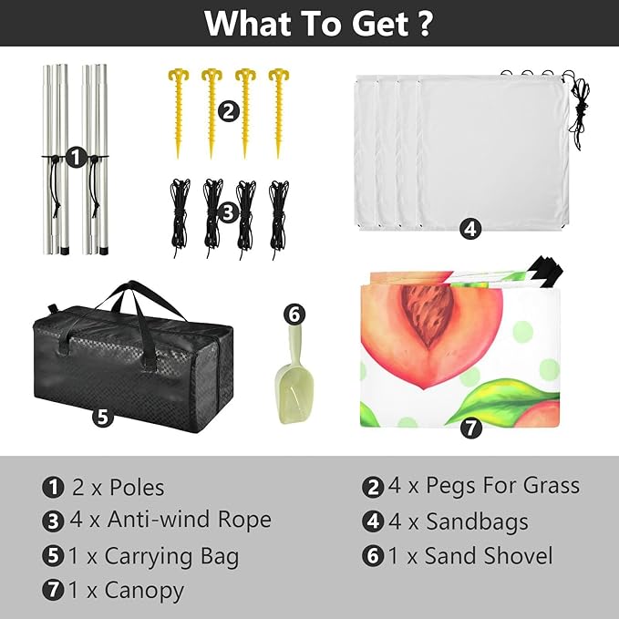 Beach Canopy with Windproof Ropes &amp Sandbags Beach Tent Sun Shade Sun Shelter for Camping Trips Fishing Backyard Fun or Picnics Peach