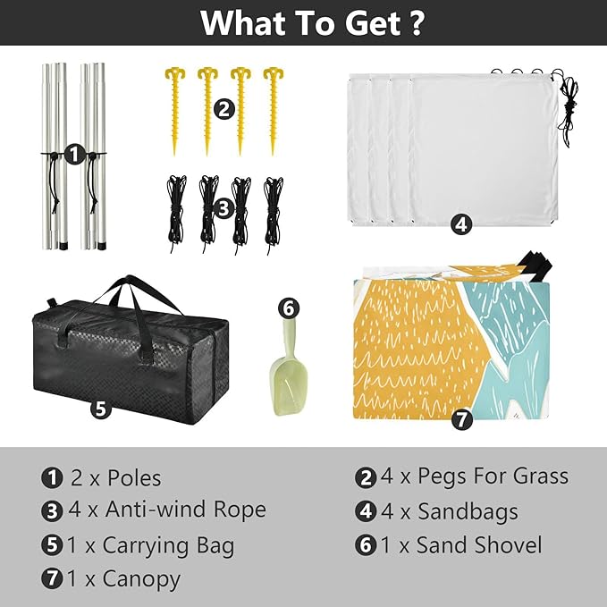 Beach Canopy with Windproof Ropes &amp Sandbags Beach Tent Sun Shade Sun Shelter for Camping Trips Fishing Backyard Fun or Picnics Mountain