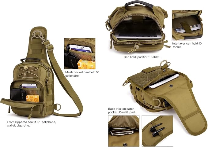Protector Plus UNISTRENGH Tactical Sling Chest Pack Large MOLLE Crossbody Shoulder Bags Gear Duty Daypack