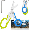 Lemasa6 in 1 Multifunctional Combination Tool Folding Retractable Emergency Shears Outdoor Camping Tools Seat Belt Cutter Oxygen Cylinder Wrench Complimentary Adjustable Wrench (blue-green)