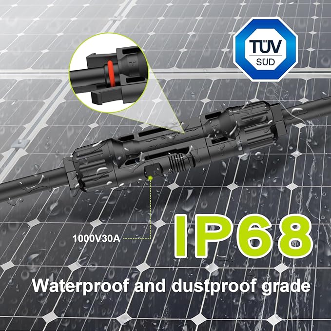 50Ft 10AWG Solar Cable Extension with Protection Cover Solar Wire with Tool-Free Solar Connectors IP68 Waterproof PV Cable Solar Panel Extension Cable 10Gauge for Home Boat RV Solar Panels(50ft)