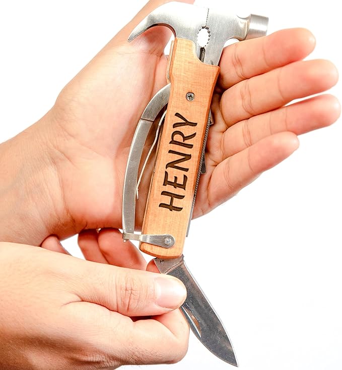 Custom Pocket Knife for Men Personalized Gift for Men Custom Engraved Multitool Multiple Tools for Wooden Handle Cool Birthday Christmas Fathers Day Gift for Dad Husband Grandpa
