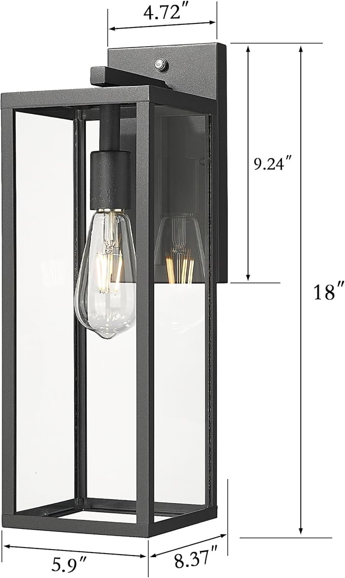 Bestshared Dusk to Dawn Sensor Outdoor Wall Lantern 18 Inch Tall Large Exterior Wall Lights Anti-Rust Modern Black Outside Lamp for House Front Porch Doorway Patio (Black 18 H)