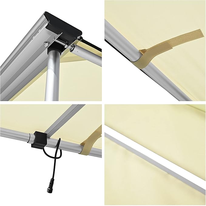 Car Side Awning with LED Light Pull Out Tent Shelter PU2000mm UV50+ Shade SUV Outdoor Camping Beige 6.6x8.2'