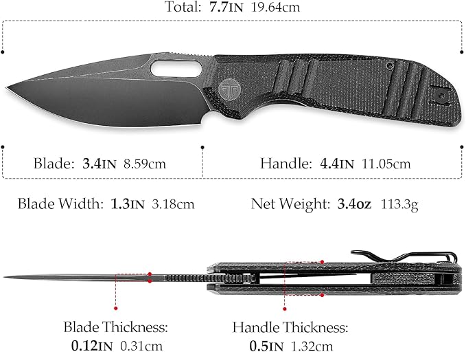 TRIVISA Gecko Folding Pocket Knife 3.4 14C28N Steel Blade Micarta Handle EDC Knife with Pocket Clip for Men Women Camping Survival HikingGecko-BM