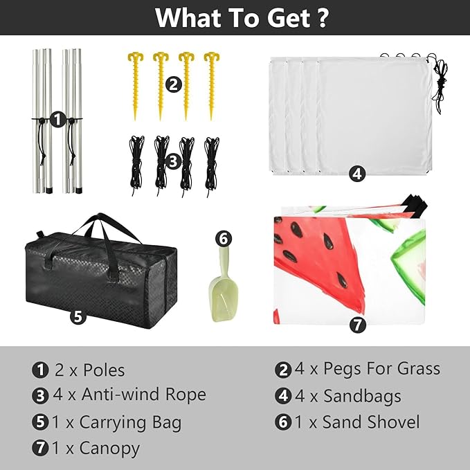 xigua Watermelon Beach Tent Sun Shelter with Carrying Bag - Silver Coated Oxford Fabric Beach Canopy for Beach Camping Fishing - Includes Windproof Ropes Sandbags &amp Stakes