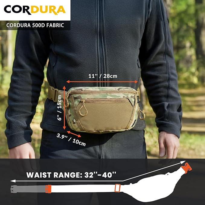 Tactical CCW Fanny Bag Concealed Carry Fanny Pack w/Adjustable Waist Belt Tactical Waist Bag Handgun Pouch with Universal Pistol Holster Everyday Hip Pack (Multicam)