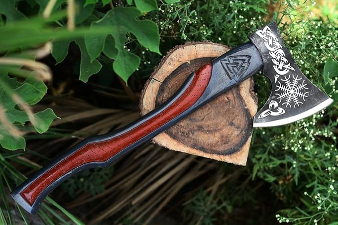Custom Handmade carbon Steel Viking Axe Etched Head
