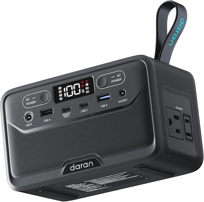 DaranEner 2026 Portable Power Station 89.6Wh LiFePO4 Battery Solar Power Bank with AC Outlet 100W/110V USB-C PD Two-Way Fast Charging Small Generator for Laptop Camping Home Office TSA Approved