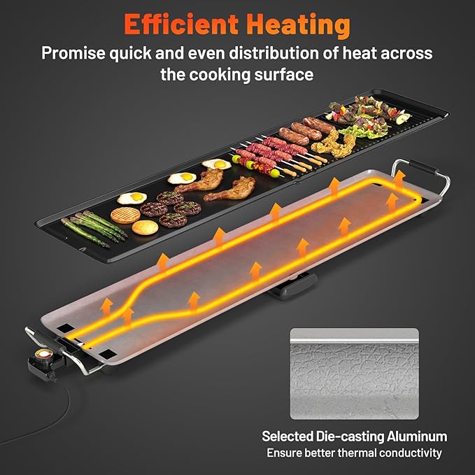 Costzon 39.5 Electric Griddle 1400W Nonstick Extra Large Griddle Long Table Top Grill w/4-Level Temp &amp Drip Tray Indoor Outdoor Cooking Plates Teppanyaki Grill for Pancake BBQ Camping Gather