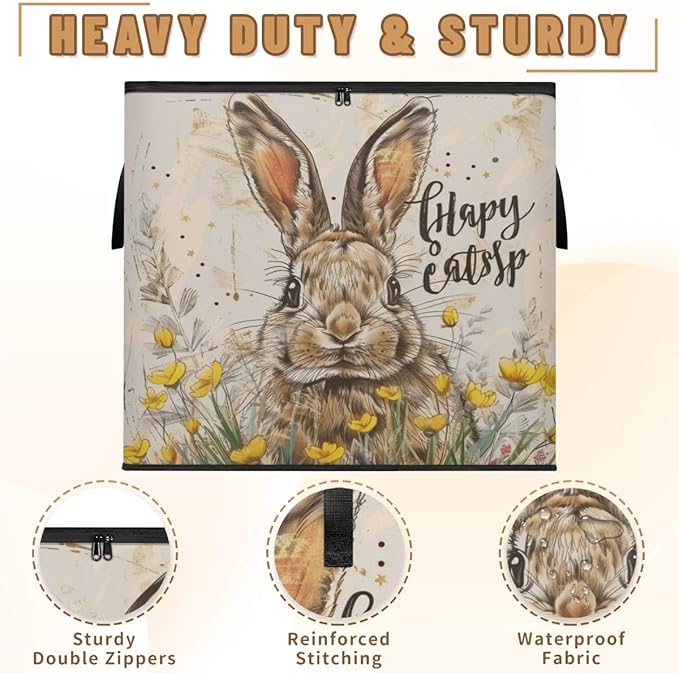 XL Large Clothes Storage with Lid Handle Rabbit Large Thick Clothes Blanket Storage Containers for Organizing Bedroom Closet Comforter Easter Bunny Farm Cartoon Animals