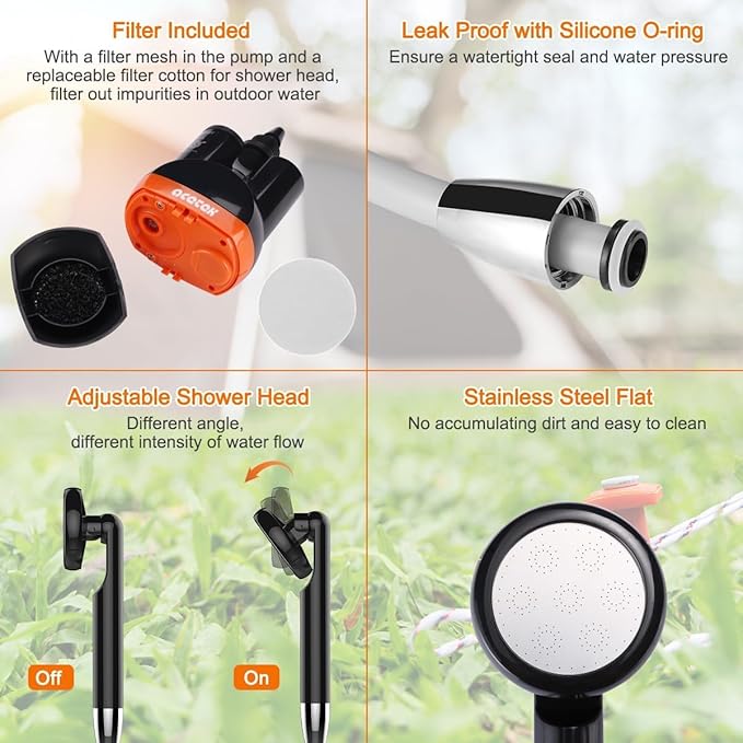 Portable Shower Camping Shower Outdoor Camp Shower Pump with 5 Gallons Collapsible Bucket Rechargeable Shower Battery Powered Handheld Shower Head kit for Camping Beach Washing Pet Cleaning