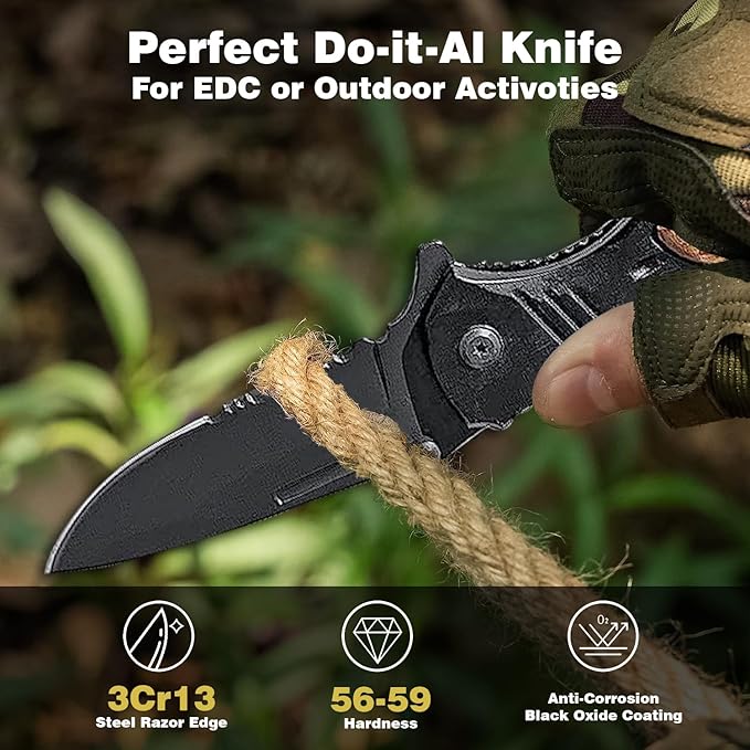 Premium Laser Engraved Folding Pocket Knife Wooden Handle and Gift Box Foldable Camping Knife for Dad Fathers Day