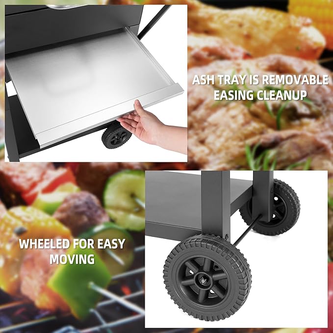 Charcoal Grills Outdoor BBQ Grill with 2 Side TableBarbecue Grill Smoker with 343 Sq.in.Cooking Area for Outdoor Cooking Backyard Camping Picnics Beach by DNKMOR