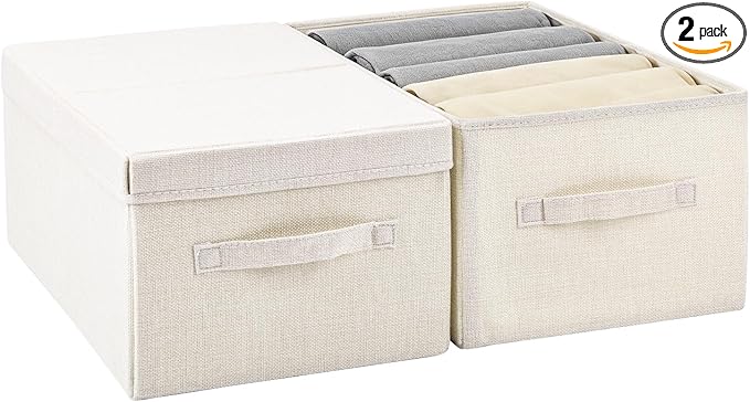 Large Fabric Storage Bins with LidFoldable Closet Organizers and Storage Basket2-Pack Stackable Storage Boxes for Organizing ClothesToysSheets18×11×8 Beige