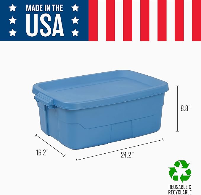 CX Rugged Tote 10-Gallon Heavy Duty Storage Bins with Lids Stackable Plastic Storage Bins with Weather-Resistant Design Home Organization 4 Pack (8.8H x 24.2W x 16.2D)
