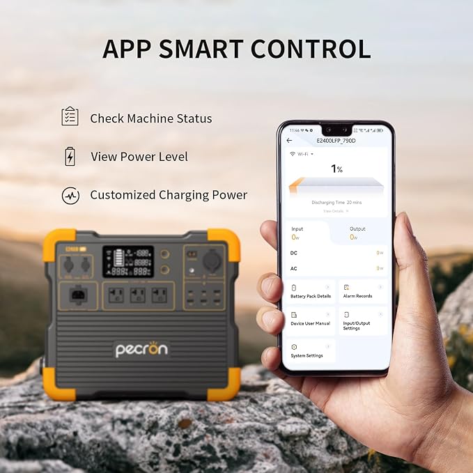 PECRON Portable Power Station E2400LFP 2048Wh Solar Generator Backup 2400W LiFePO4 Battery Expandable to 8192Wh Fast Charging in 1.5 Hrs Power Station for Emergencies Camping RV Home Use