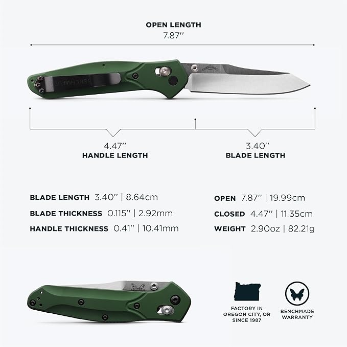 Benchmade - Osborne Every Day Outdoor Folding Knife Reverse Tanto Blade with Green 6061-T6 Aluminum Handle (940)