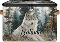 Storage-Bins with Lids Handle Customized Stackable-Storage-Bin for Kids-Boys-Girls-Toys Cube Collapsibl Basket Trees Wolf