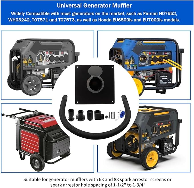 2026 Upgraded Heavy Duty Generator Exhaust Extension Silencer Kit with Insulated Through-Wall Mounting Plate Reduce Noise by 52% and Safe Emission Exhaust Gas- Includes 4 Adapters