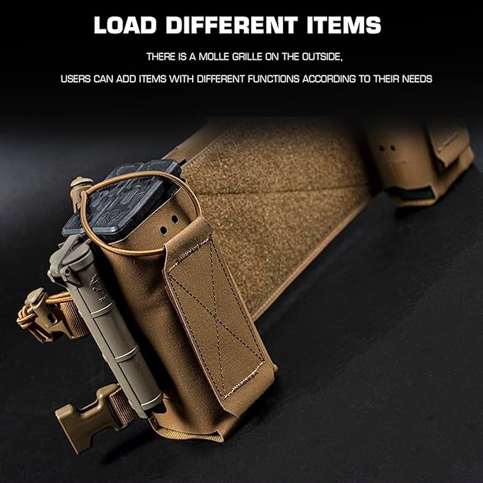 Tactical MOLLE Chest Expansion Panel With Storage Pouch Multi-Function Mission Extender Portable Organizer for Radio and Hydration(Black)