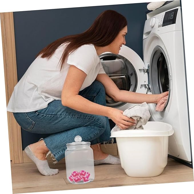 Glass Laundry Bead Storage Jar Airtight Container for Laundry Organization Glass Holder Lid for Powders and Household Items Stylish and Functional Design
