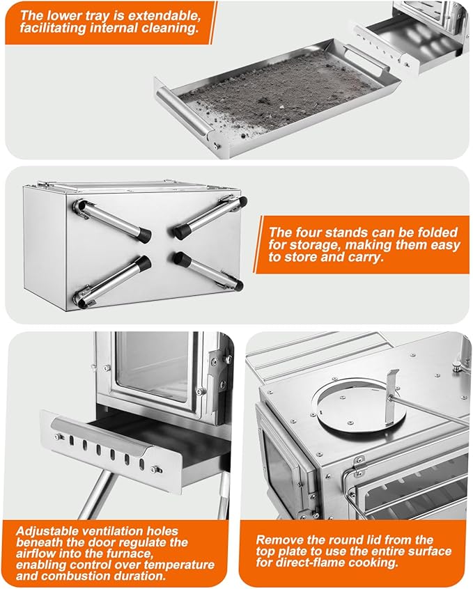 Camping Wood StoveWood Burning Tent StovePortable Hot Tent Stove for Camping Hunting Ice FishingCookingShelter